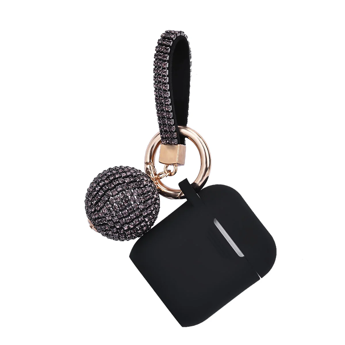 Fashion Case Protector With Decorative Bling Strap and Ball Compatible For Use With Apple AirPodsĀ®