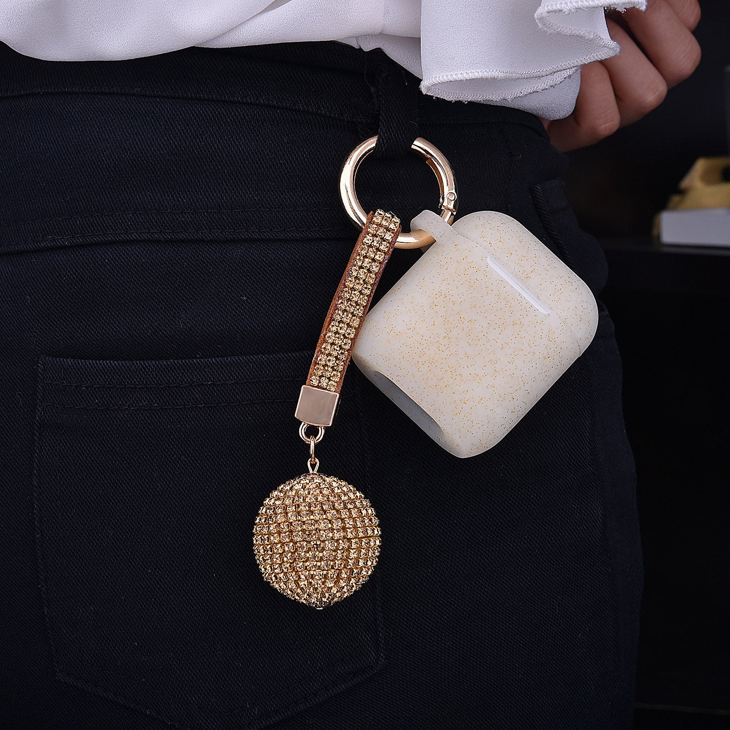 Fashion Case Protector With Decorative Bling Strap and Ball Compatible For Use With Apple AirPodsĀ® - Image 10