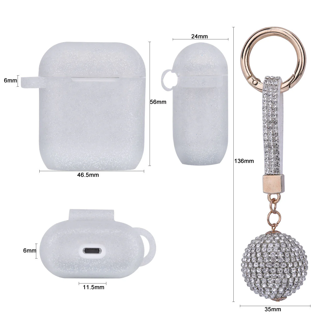 Fashion Case Protector With Decorative Bling Strap and Ball Compatible For Use With Apple AirPodsĀ® - Image 16