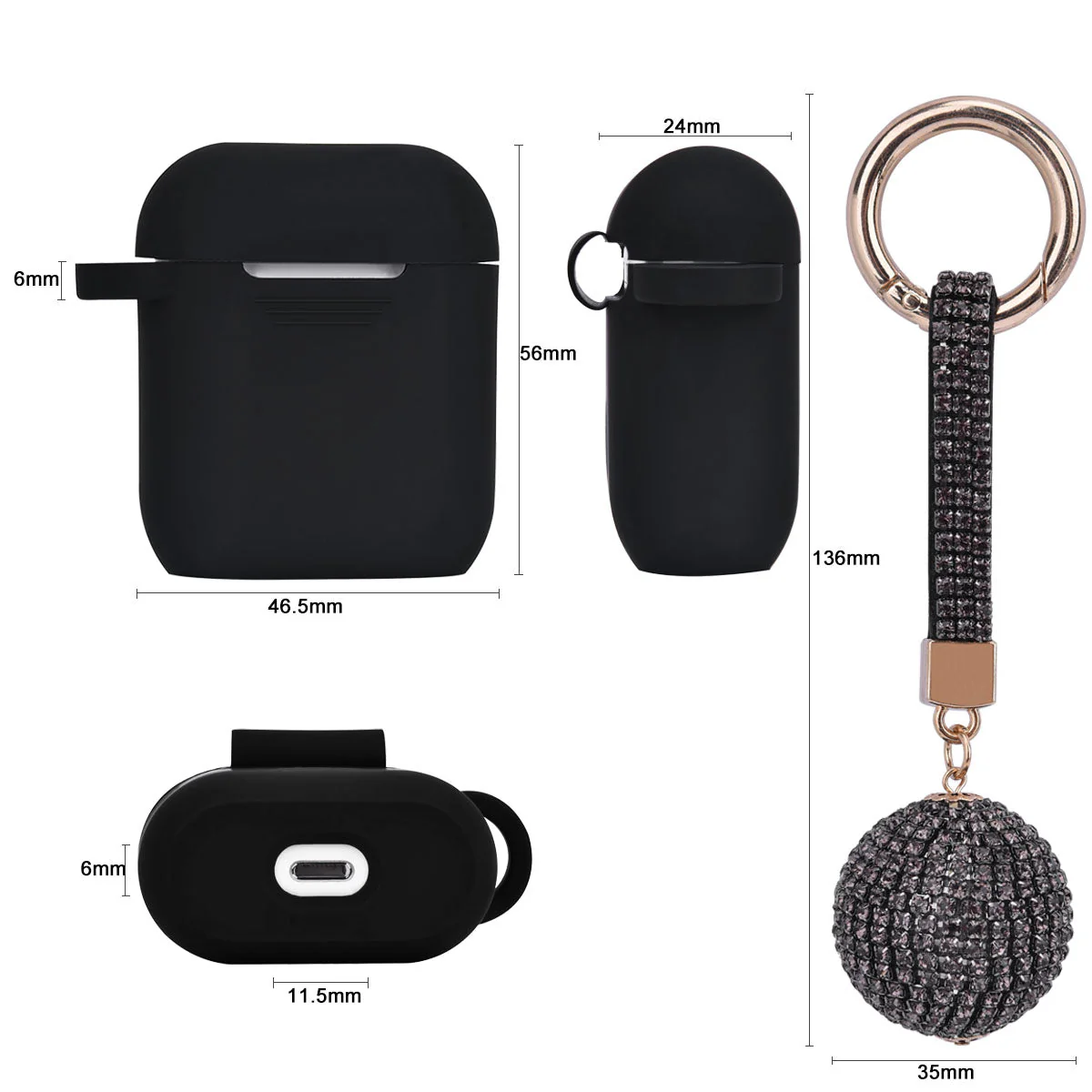 Fashion Case Protector With Decorative Bling Strap and Ball Compatible For Use With Apple AirPodsĀ® - Image 2