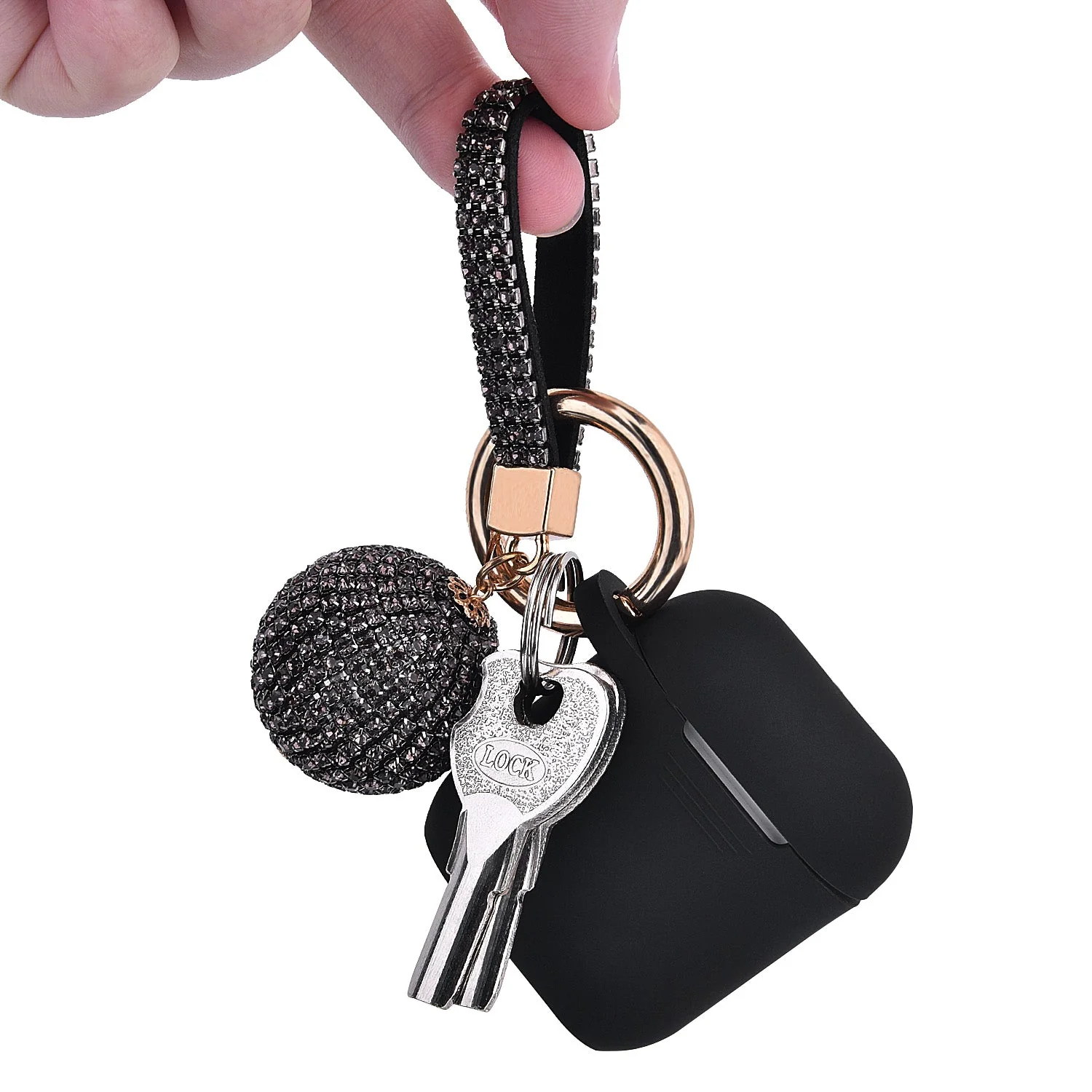 Fashion Case Protector With Decorative Bling Strap and Ball Compatible For Use With Apple AirPodsĀ® - Image 4