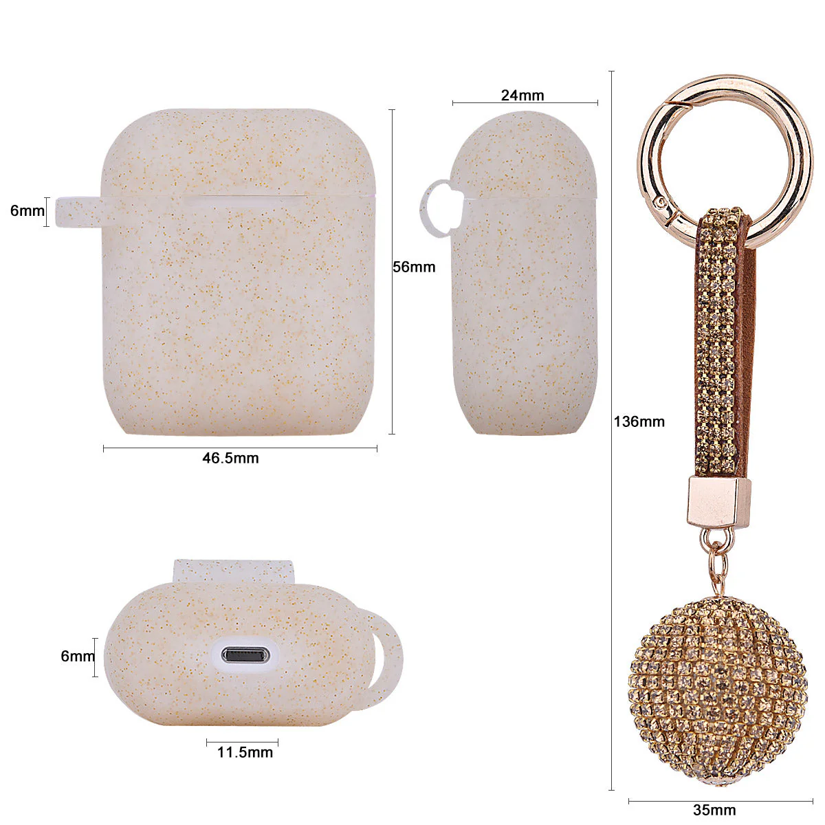 Fashion Case Protector With Decorative Bling Strap and Ball Compatible For Use With Apple AirPodsĀ® - Image 7