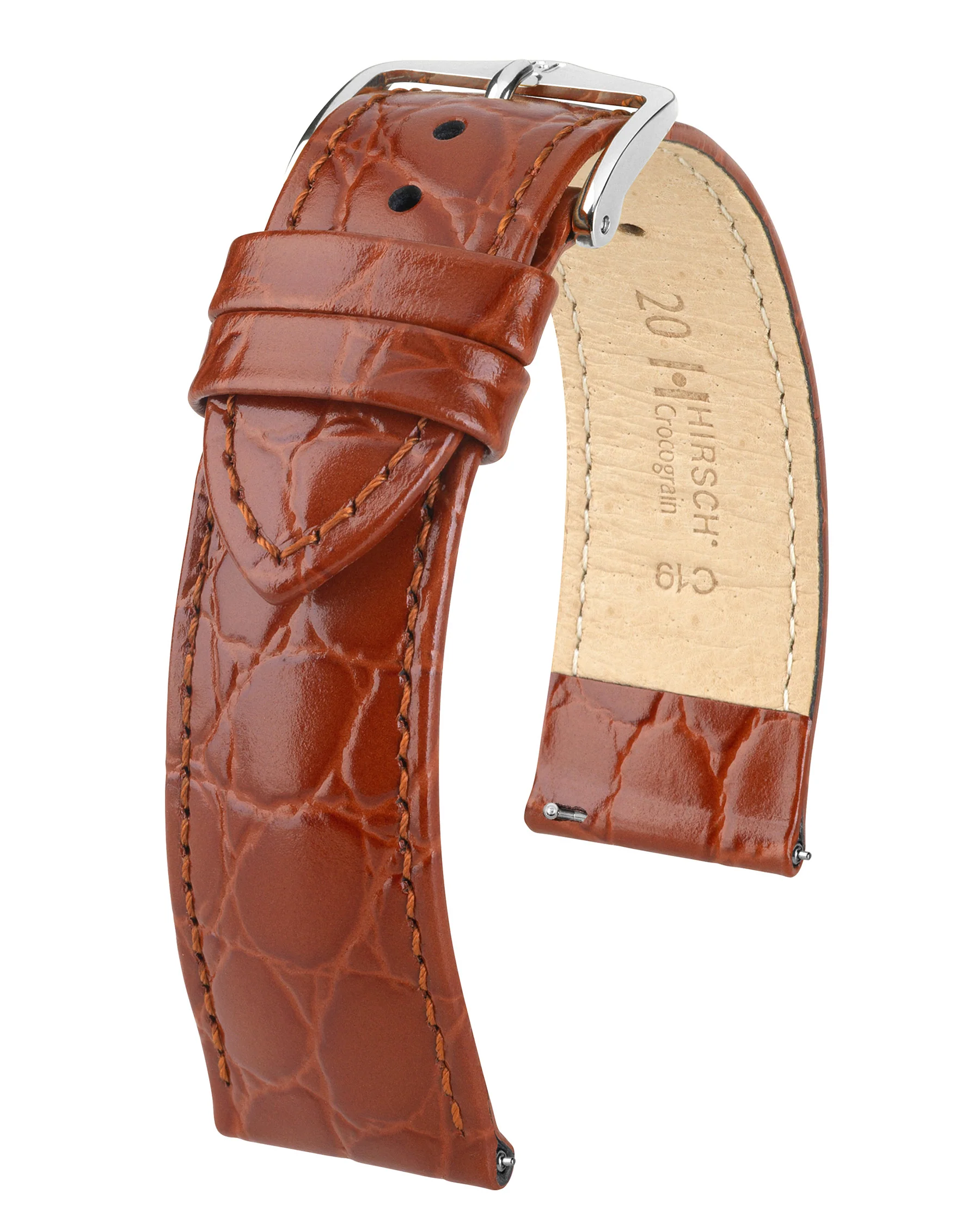Men's HIRSCH CROCOGRAIN Crocodile Embossed Shiny Calfskin Watch Strap 1232 28 - Image 3