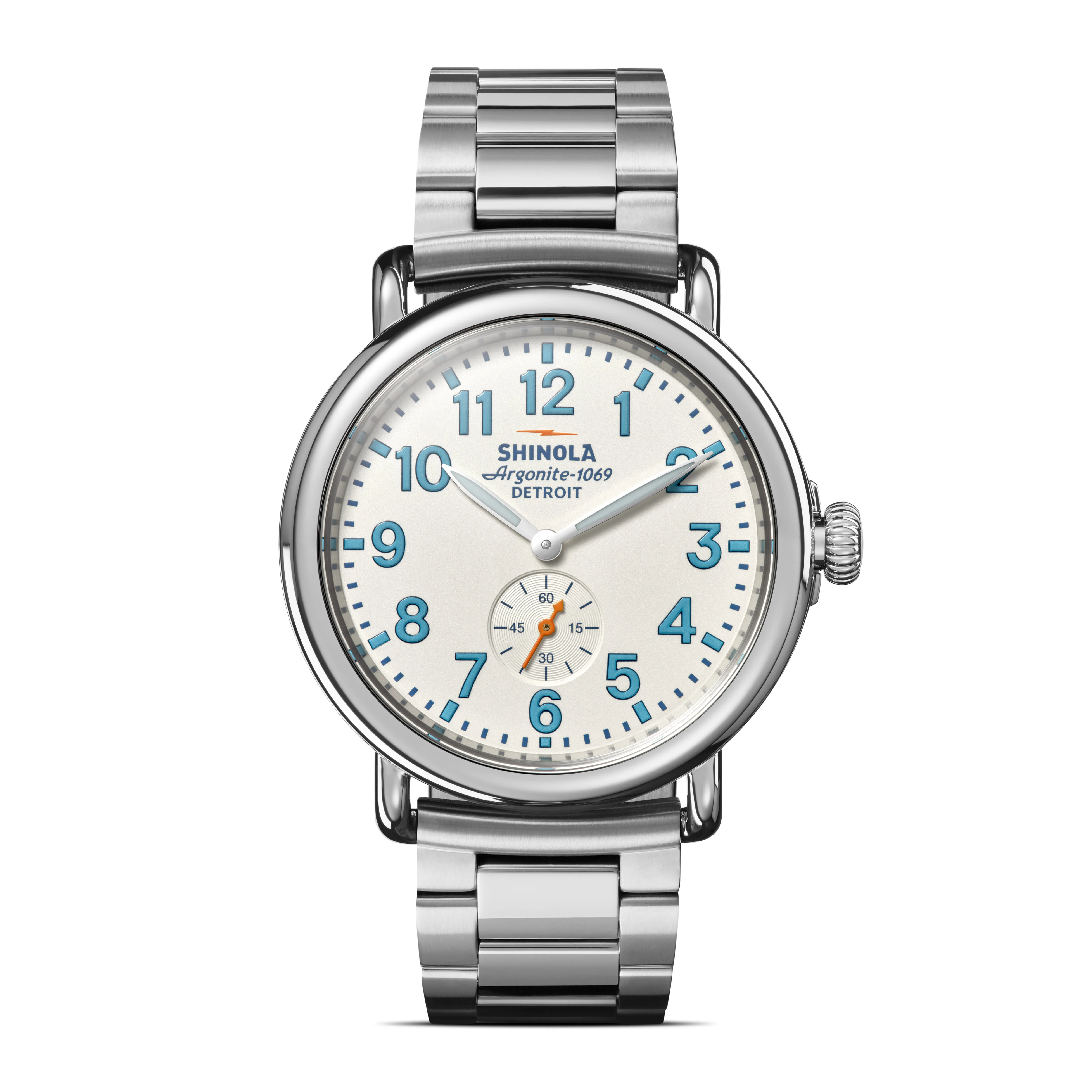 Shinola 41MM Runwell Velvet Alabaster with Blue Index Steel Watch - Image 3